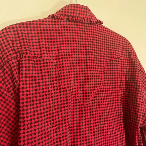 Frontier Classics Red Gingham Ruffle Bib Blouse – Size L Western Victorian Style - Picture 6 of 10